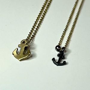 Dainty Anchor Necklace Bundle: Gold Anchor & Black Anchor (EUC)